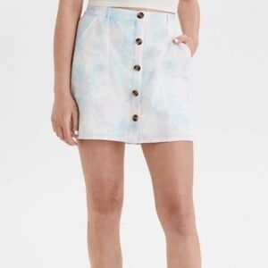 American Eagle Cotton Candy Tie Dye Button Front Linen Blend Mini Skirt SZ XL